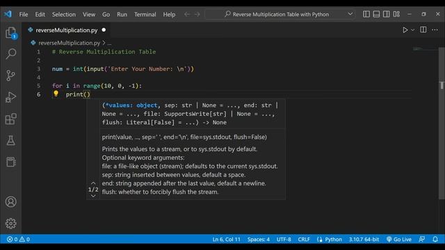 Reverse Multiplication Table with Python | Create a Python project | #youtube #youtuber #python смотреть онлайн