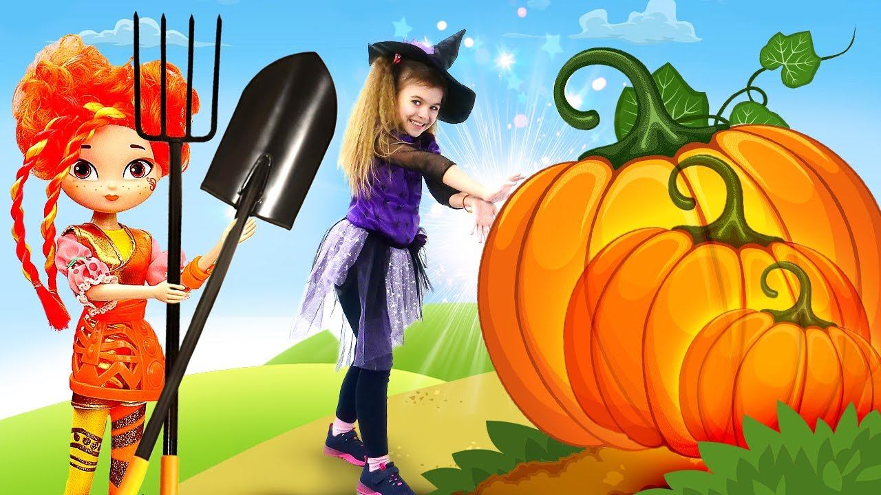 Ведьмочка Юлли и паучок Harry Scoots на ферме - выращиваем овощи! Видео про кукол для девочек смотреть онлайн