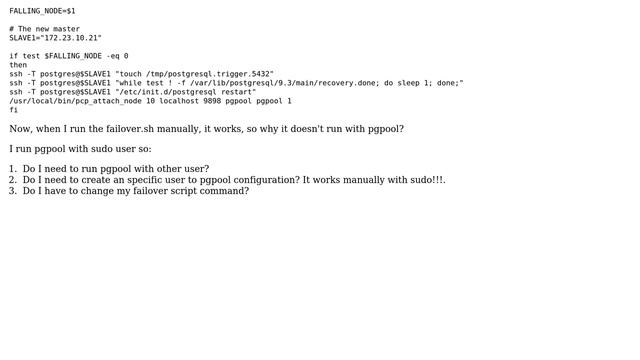 Databases: pgpool-II doesn't execute my failover script смотреть онлайн