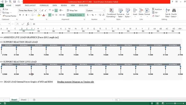 Excel VBA for Engineer Analysis 12 Spans Continuous Beam by Matrix Stiffness Method 02 смотреть онлайн