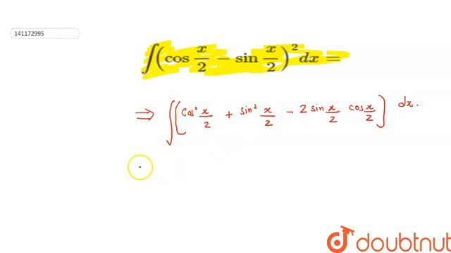 int(cos(x/2)-sin(x/2))^(2)dx= | 12 | INTEGRATION | MATHS | TARGET PUBLICATION | Doubtnut смотреть онлайн