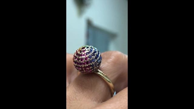 Rainbow color cubic zirconia, multi color happy ring | 14K Yellow gold CZ Rainbow color смотреть онлайн