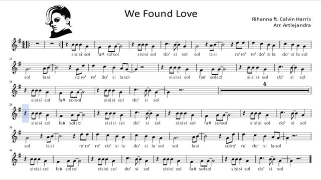 RIHANNA - WE FOUND LOVE (partitura fácil lenta/slow easy sheet music) смотреть онлайн