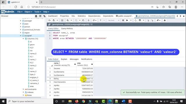 [Geo_MYTNMAC] PgAdmin4 (31) SQL BETWEEN/NOT BETWEEN : Sélectionner des données dans un intervalle.. смотреть онлайн
