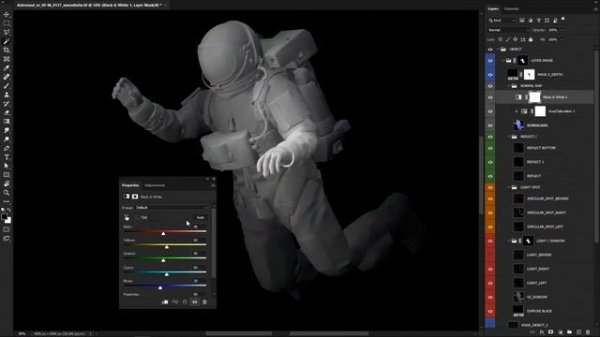 Depth end Normal Maps in Photoshop. 3D Mockup Space Astronaut mdimarket.com