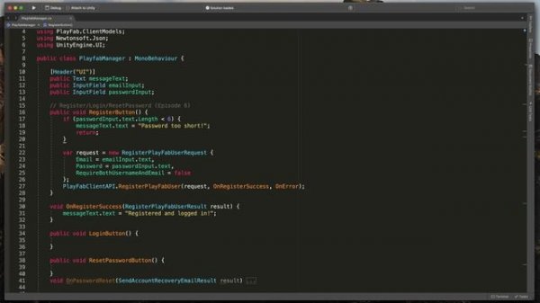 Easy login/register account system in Unity - Playfab tutorial (#6)