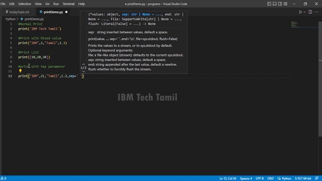 PYTHON PRINT FUNCTION IN DETAIL EXPLANATION IN TAMIL | PYTHON PRINT FUNCTION IN TAMIL смотреть онлайн