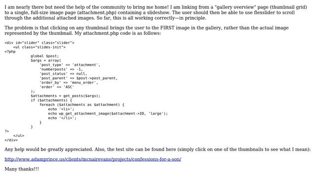 Wordpress: attachment.php & flexslider linking thumbnail to specific image смотреть онлайн