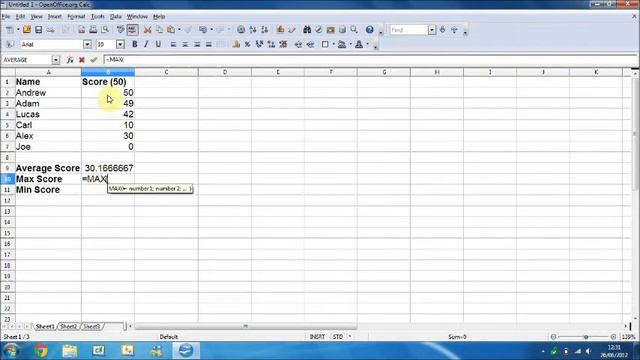 Microsoft Excel 2010 & Open Office 3 | Average, Max & Min Formula | Tutorial смотреть онлайн