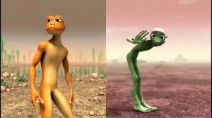 Зелёный человек танцует против жёлтый человек танцует.