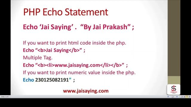 PHP Echo & Print Complete explanation By JaiSaying 2021 смотреть онлайн