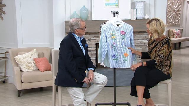 Bob Mackie's Floral Embroidered Button Front Shirt on QVC смотреть онлайн