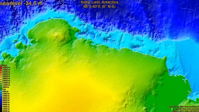 Kemp Land, Antarctica, sea level rise -135 - 65 m смотреть онлайн