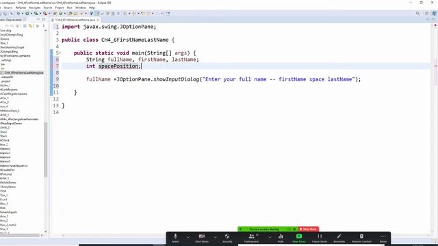 Java , Ch 4, read a full name from inputbox, separate full name to first Name and last name смотреть онлайн