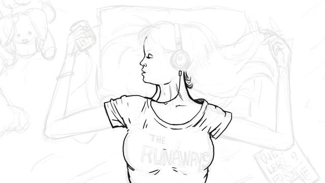 Dreamy speed drawing of woman listening to cassette tape смотреть онлайн