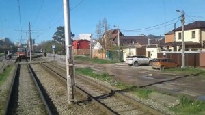 (Краснодар) Поездка на Трамвае по Маршруту N-20. борт 525. С зелёным экраном информатора.