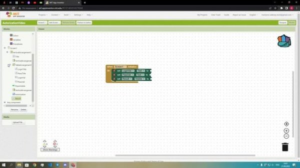 Программирование для Android в MIT App Inventor. Режим "код". Создание окна авторизации.