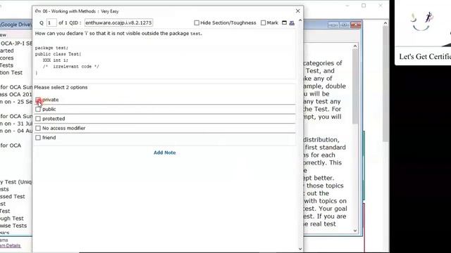Specifying a member to be visible inside the package only. (enthuware.ocajp.i.v8.2.1275) смотреть онлайн