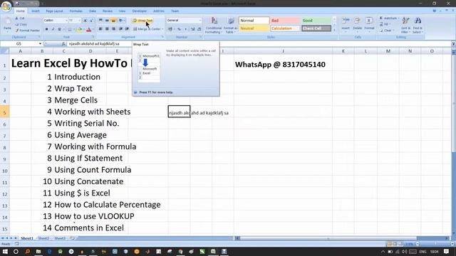 Wrap Text in Excel | MS Excel Tutorial in Hindi | Google Sheet смотреть онлайн