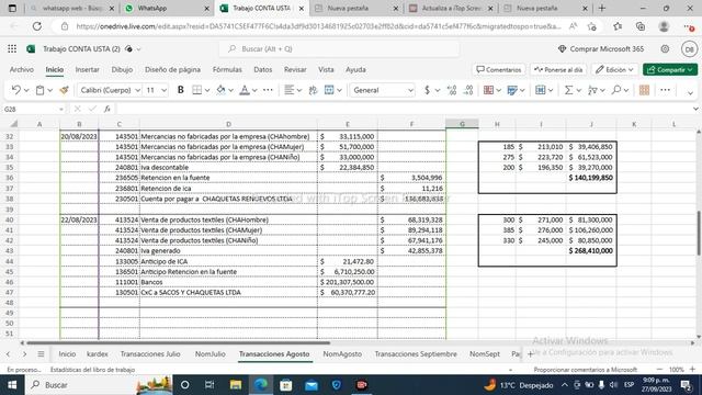 Trabajo CONTAbilidad xlsx Microsoft Excel Online y 2 páginas más Personal Microsoft Edge 2023 смотреть онлайн