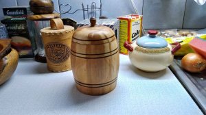 Бочонок из ольхи для сыпучих продуктов. Дополняю обзор работы безопасным резцом, точение снаружи.