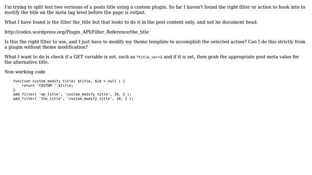 Wordpress: WP action/filter to modify title before header output and article output? смотреть онлайн