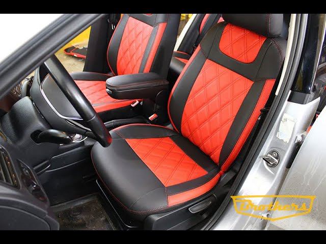 Чехлы на Volkswagen Polo, красные вставки, красная строчка, ромбы смотреть онлайн