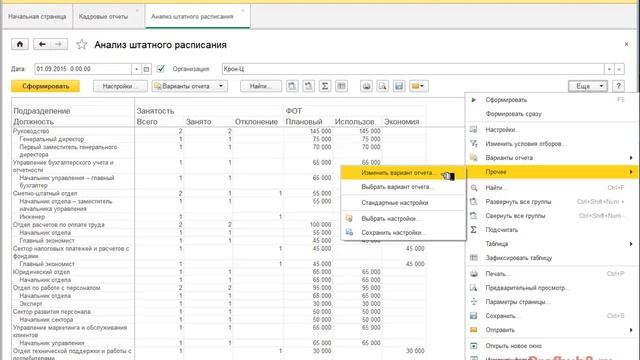 Настройки отчетов в 1С:ЗУП 3.0 - Настройка отчета и изменение варианта отчета смотреть онлайн