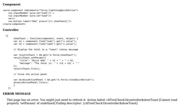 Salesforce: Error Implementing force:showToast - Cannot read property 'setParams' of undefined смотреть онлайн