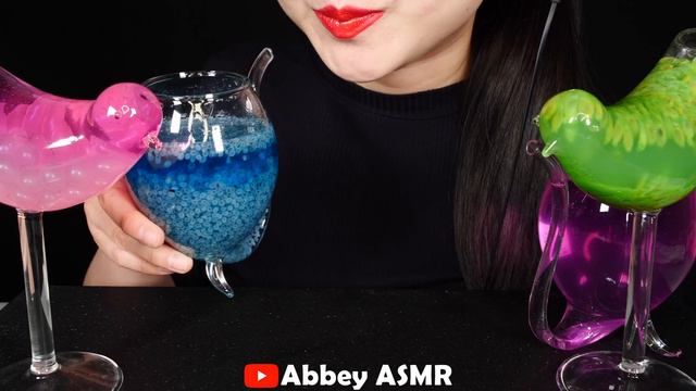 ASMR RAINBOW VARIETY DRINKS HONEY JELLY EDIBLE FROG EGGS BOBA TEA Drinking Sounds Bird Glass 신기한 물먹 смотреть онлайн