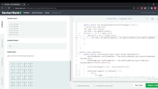 2D Array - DS | HackerRank Solution java смотреть онлайн