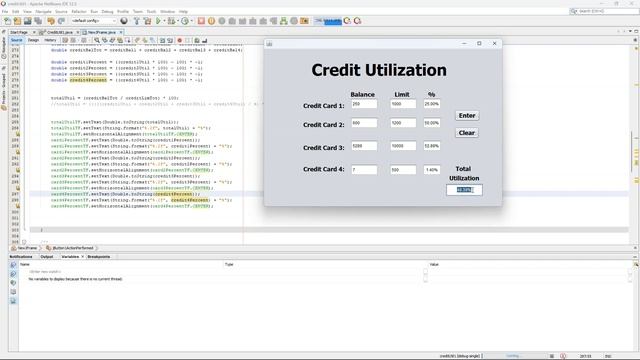 Java Credit Utilization Program Java GUI смотреть онлайн