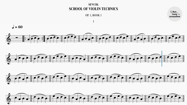 《SEVCIK SCHOOL OF VIOLIN TECHNICS OP. 1 BOOK 1》Exercise 1 - Part 1 (Quarter Note, ♩=60) смотреть онлайн