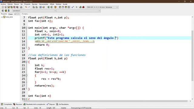Lenguaje C, programa para calcular el seno utilizando la serie de Taylor, usando funciones. смотреть онлайн