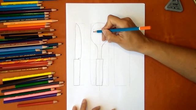 Как нарисовать нож, вилку, ложку. Онлайн-школа рисования "Малевашки" смотреть онлайн