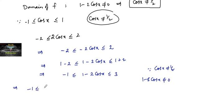 The range of f(x)=1/1-2cosx is ? RD Sharma class 11 Functions MCQ смотреть онлайн