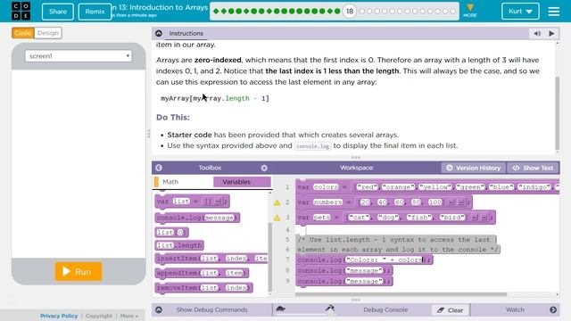 Introduction to Arrays Lesson 13.18 Tutorial with Answers Code.org CS Principles смотреть онлайн