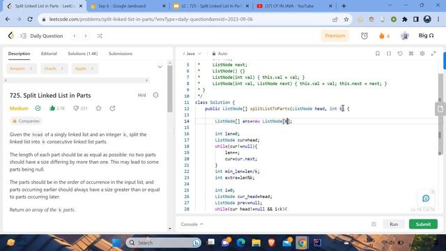 LC 725. Split Linked List in Parts | Intuition | Easy Code | Java смотреть онлайн