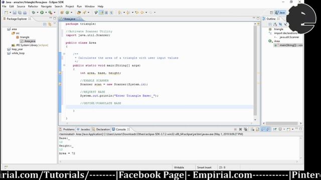 Java Tutorial :AREA of a TRIANGLE code using ECLIPSE IDE смотреть онлайн