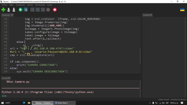 CAMARA IP USANDO PYTHON OPENCV Y TKINTER смотреть онлайн