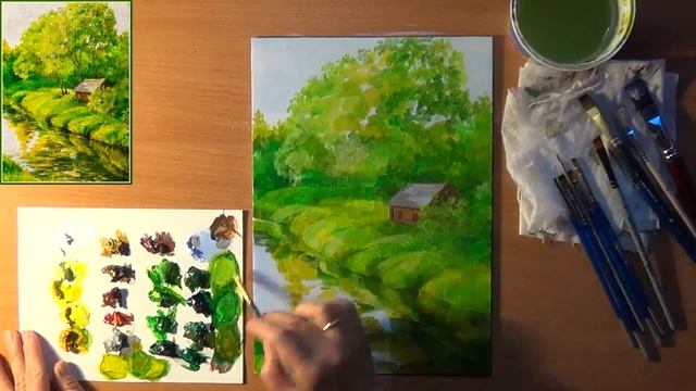Как нарисовать летний пейзаж. Рисуем летний день. Акрил смотреть онлайн
