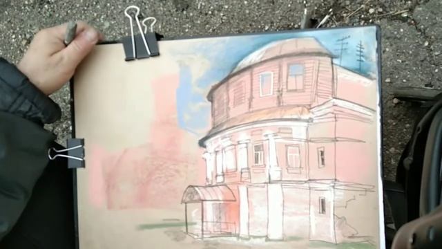 Углич Городская зарисовка пастелью UrbanSketch Sketching Demo archisketch graphics смотреть онлайн