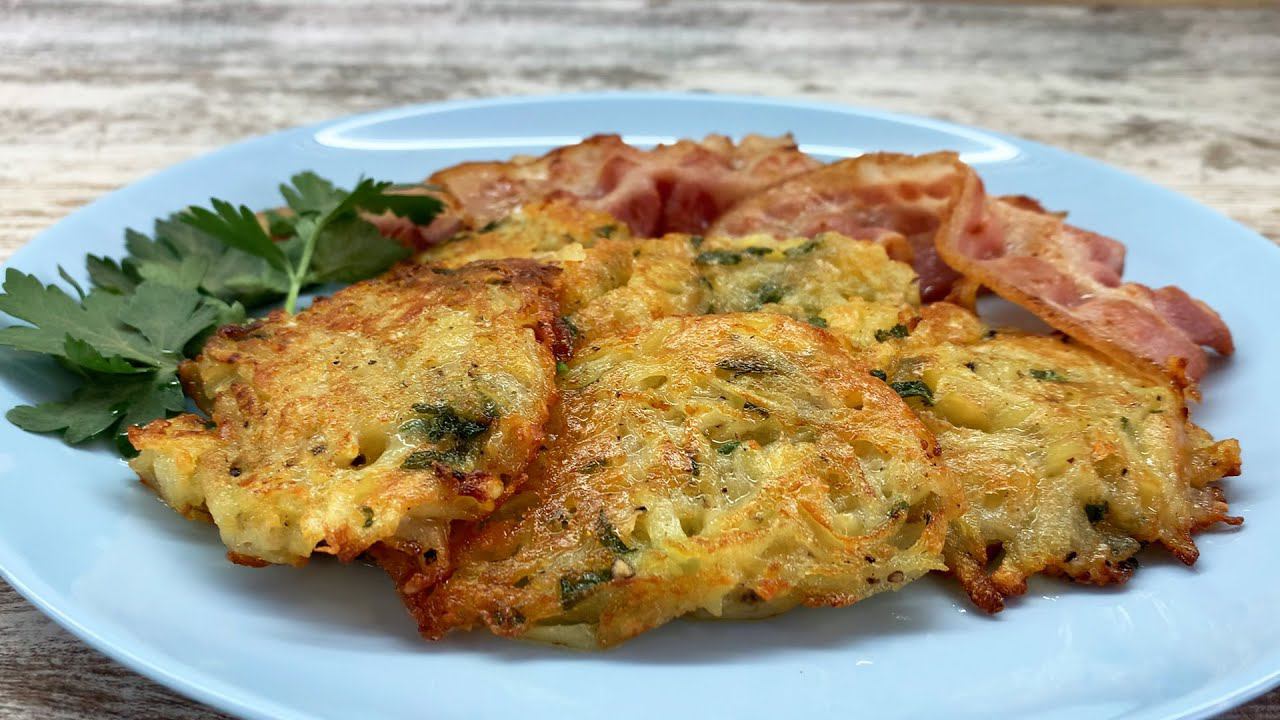 Картофельный ХАШБРАУН с сыром и беконом на завтрак! Без муки и яиц!