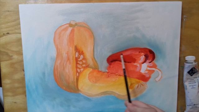 Тыква и перец натюрморт. картина маслом. Pumpkin and pepper - still life смотреть онлайн