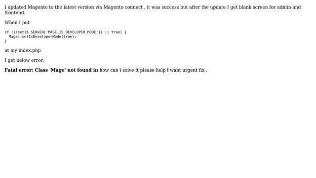 Magento: Fatal error: Class 'Mage' not found смотреть онлайн