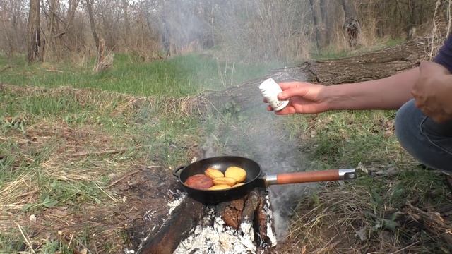 ? Мясо, жареное на сковороде с дикорастущими травами и картошкой | Бушкрафт смотреть онлайн