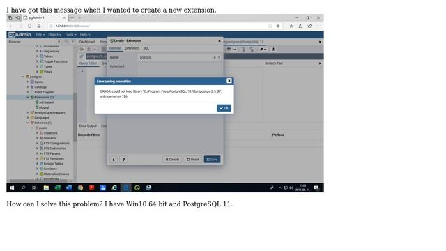 ERROR: could not load library "C:/Program Files/PostgreSQL/11/lib/rtpostgis-2.5.dll": unknown... смотреть онлайн