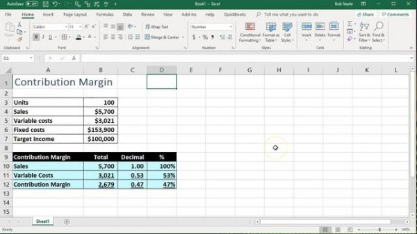 Contribution Margin - Excel Worksheet