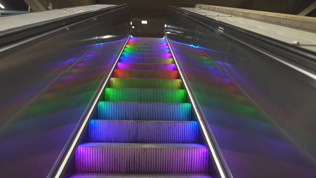 Sweden, Stockholm, Kista Centrum, rainbow escalator ride смотреть онлайн