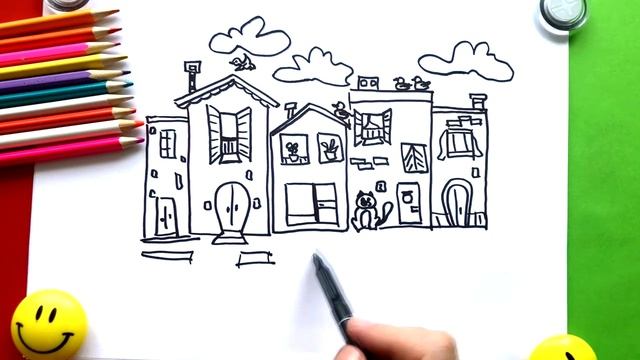 How To Draw Street with Houses | Coloring Pages смотреть онлайн